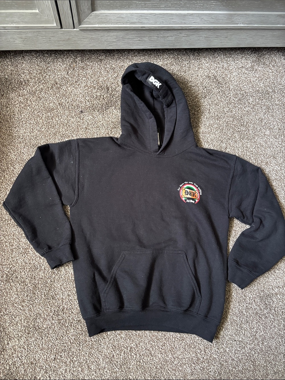 DGK Black Hooded Crewneck Sweatshirt with Small Multicolor Chest Logo